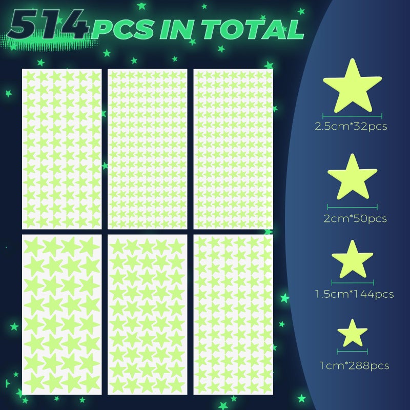 YIIFELL Glow in The Dark Stars Stickers for Ceiling  514Pcs 3D Room Wall Decor Ceiling Stars Glow in The Dark Star Stickers Wall Decals for Kids Bedding Room or Party Birthday Gift - Image 2